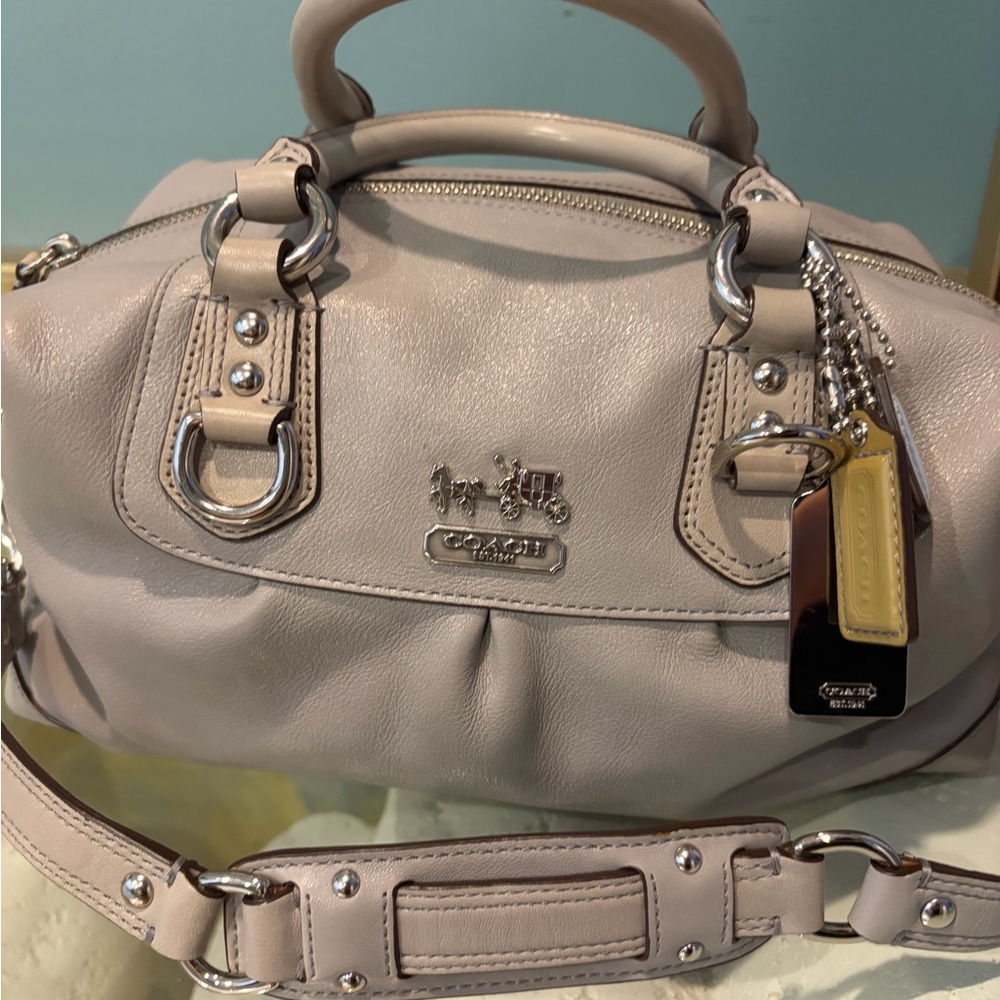 Coach Pebbled Leather Satchel in Pale Taupe